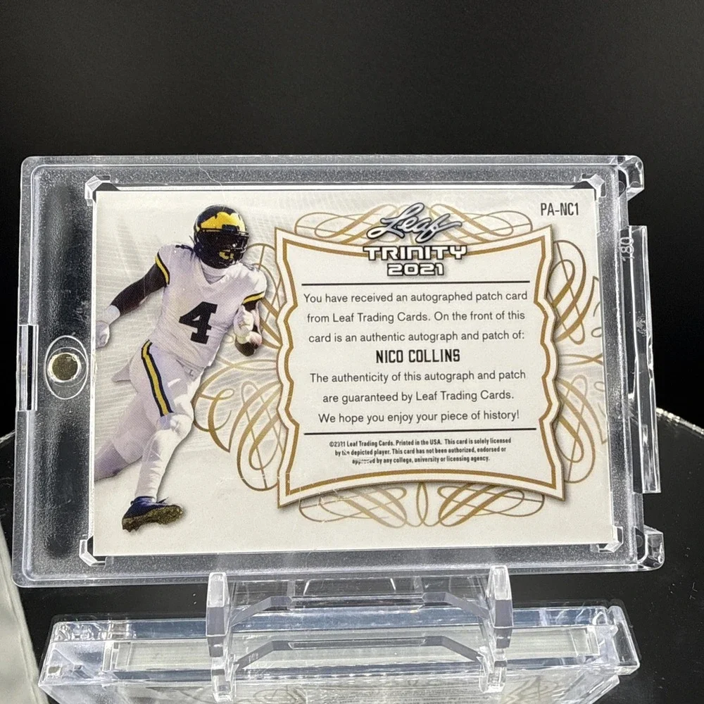 Nico Collins RC Rookie Patch Auto 2021 Leaf Trinity (Houston Texas)